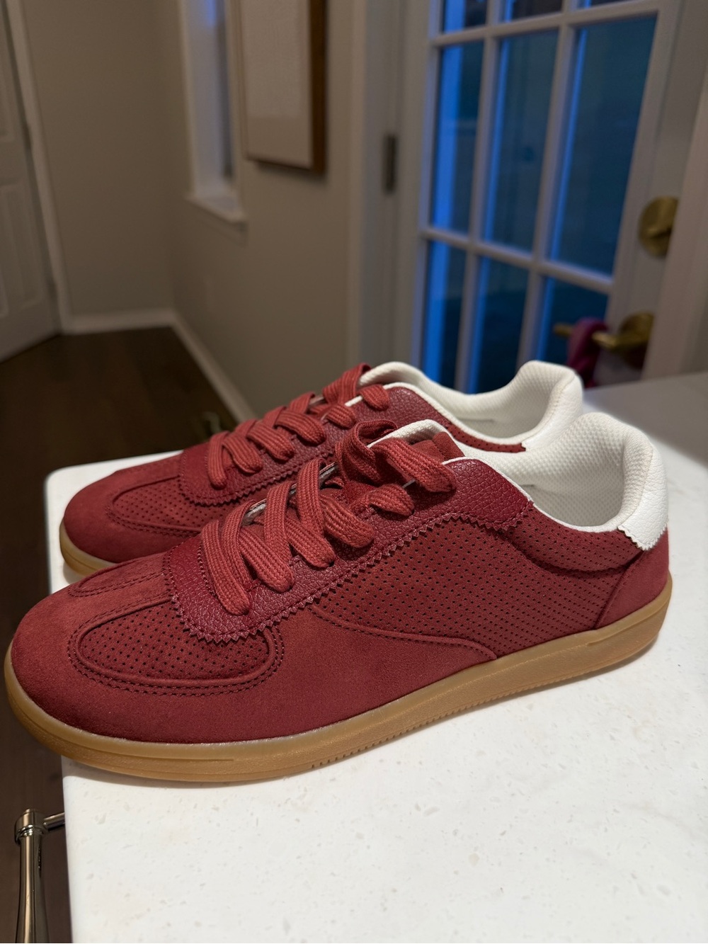 Old Navy Burgundy Retro Sneakers Memory Foam Gum Sole Casual Shoes